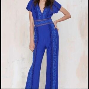 The Jetset Diaries Iris Blue Jumpsuit Size 6 Crochet Embellishments